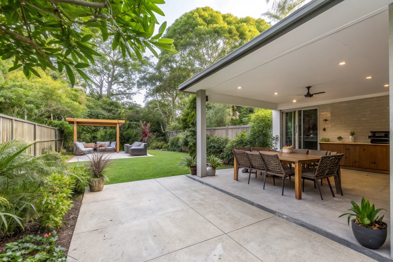 Concrete patio and alfresco entertaining area at a Coffs Harbour residential property