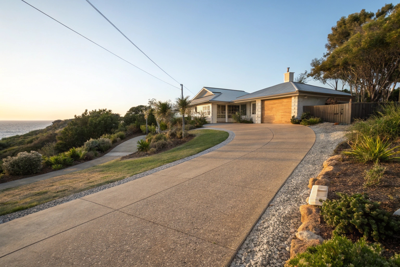 Exposed aggregate concrete driveway at a residential home in Coffs Harbour