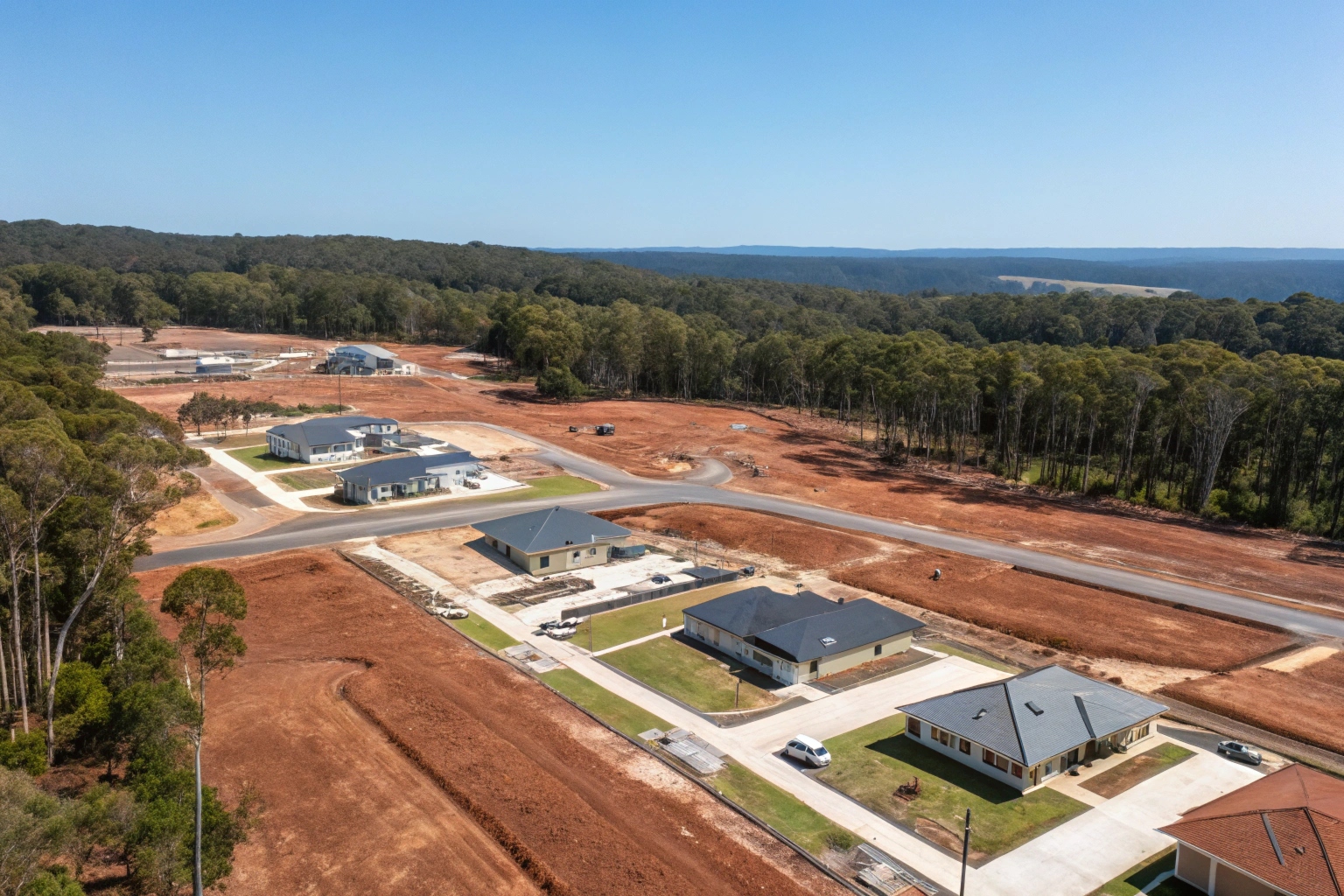 Aerial view of a residential subdivision under construction on the Mid North Coast NSW