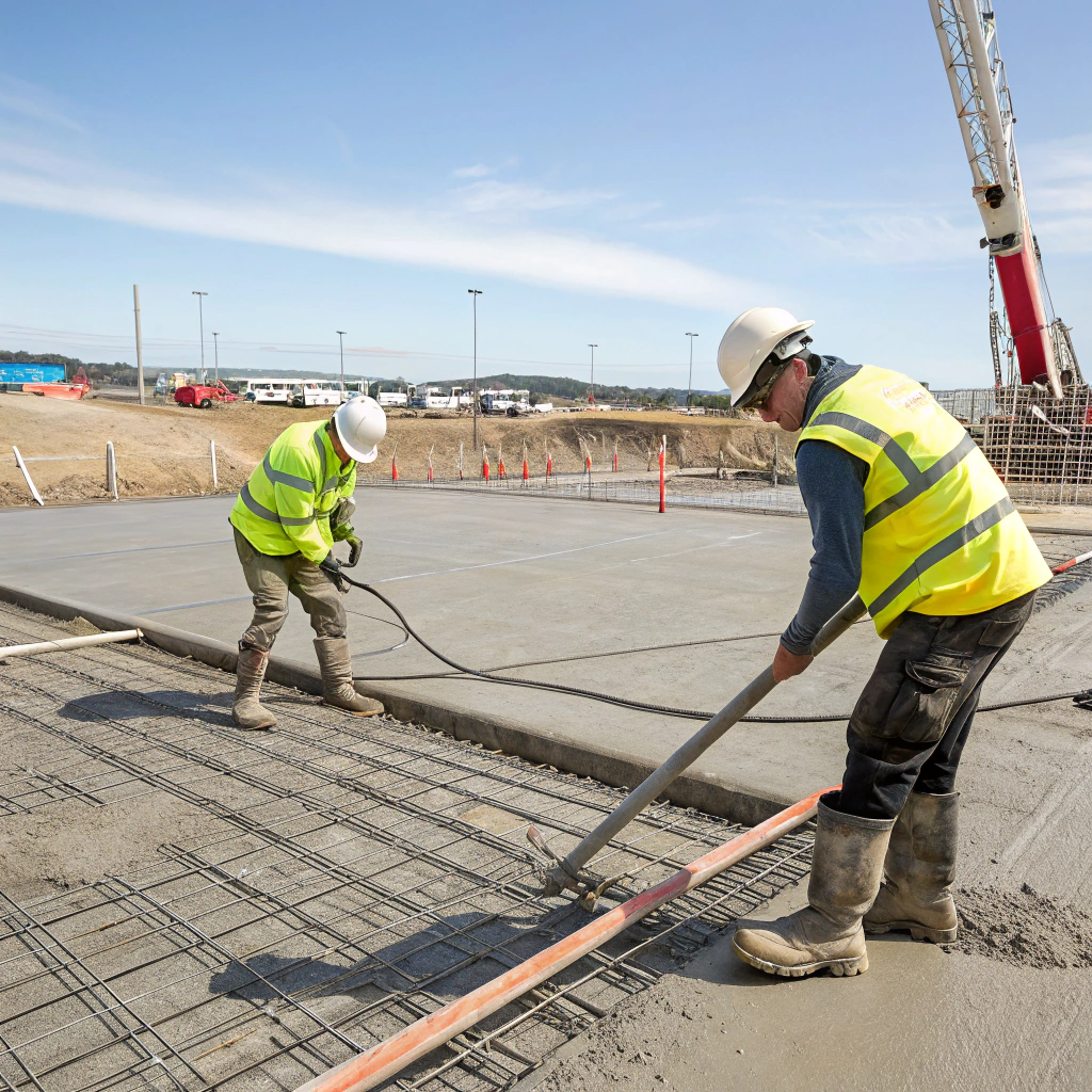 Commercial concrete contractors pouring a large slab on a commercial building site in Coffs Harbour