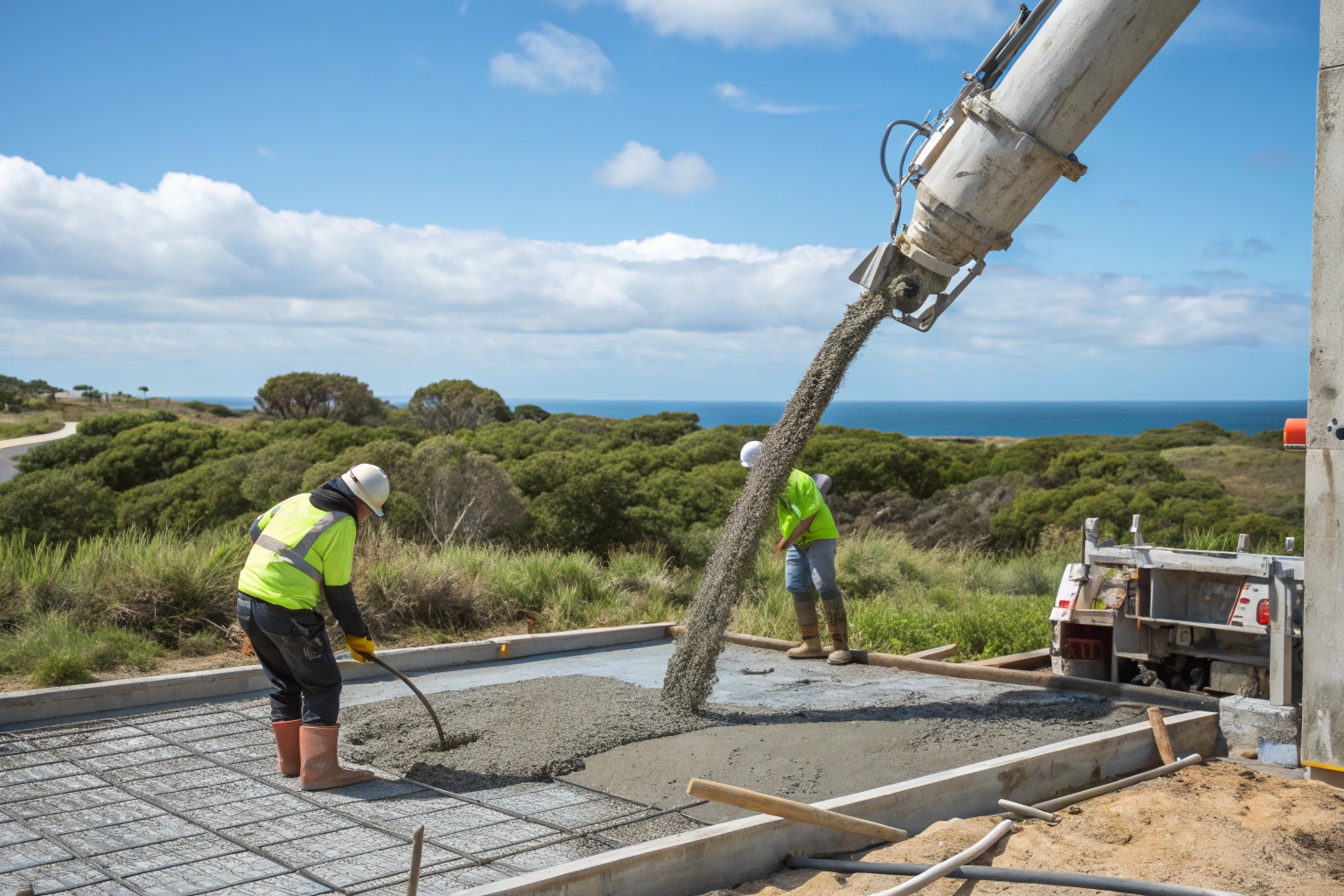 Concrete being poured into a residential slab foundation at a Coffs Harbour building site