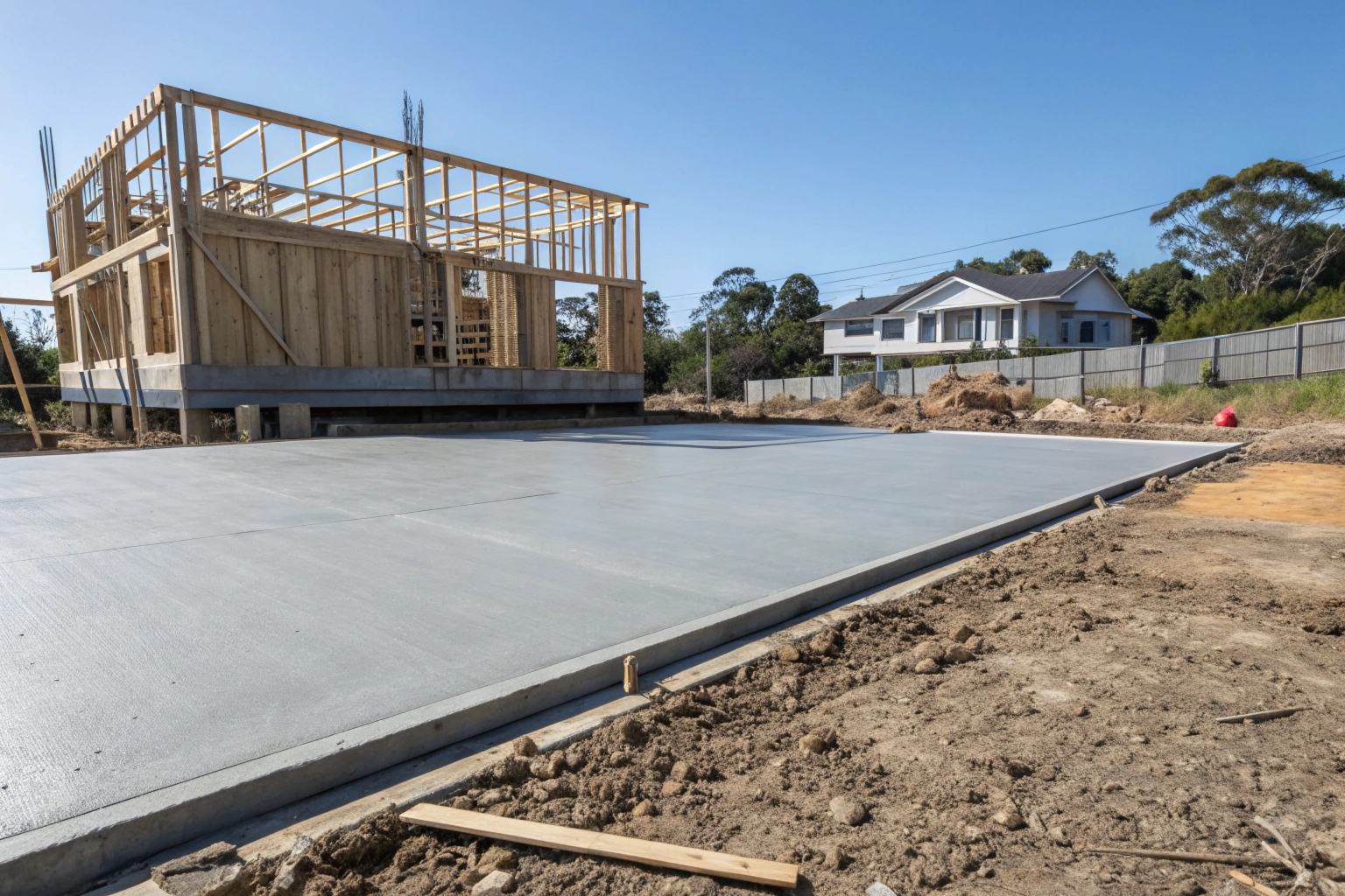 Completed concrete slab foundation for a new residential home in coastal New South Wales